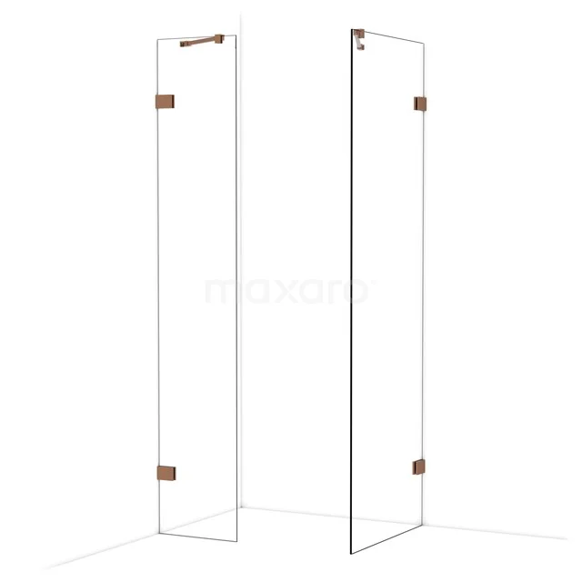 Glasene Eck-Duschwand mit minimalistischem Design und rostfreien Scharnieren, ideal für eine moderne Badezimmergestaltung.