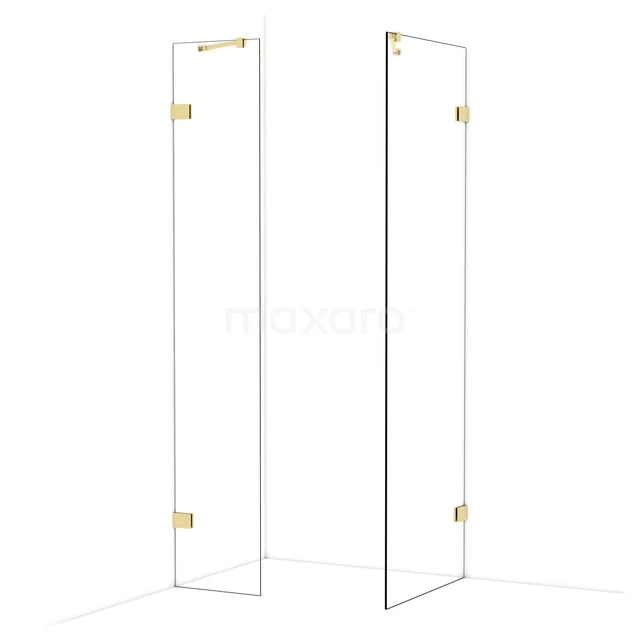 Diamond Walk-in shower | 70x40 cm Shiny light gold Clear glass 2 fixed walls IDB0407420GLG Transparent glass shower wall with gold-coloured hinges, ideal for a luxury bathroom design.