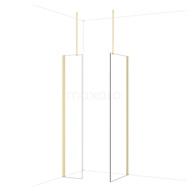 Diamond Walk-in shower | 70x40 cm Shiny light gold Clear glass 2 fixed walls IDB0407910GLG Minimalist walk-in shower with gold accents, sleek lines, and transparent glass, perfect for modern bathrooms.
