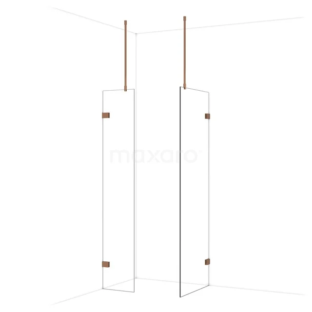 Diamond Walk-in shower | 70x40 cm Glanzend koper Clear glass 2 fixed walls IDB0407920GKP