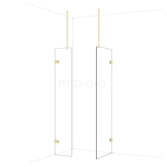 Glas Duschwand mit Gold-Details, transparentem Design und minimalistischer Ausstrahlung für ein modernes Badezimmer.