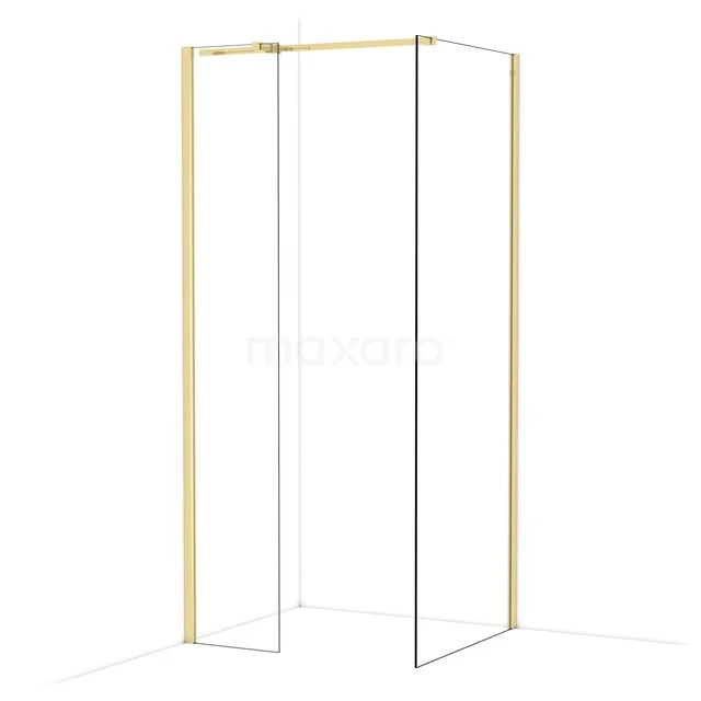 Diamond Walk-in shower | 80x40 cm Glossy light gold Clear glass 2 fixed walls IDB0408310GLG Douchewand met goudkleurige aluminium profielen en helder glas, modern design voor een stijlvolle badkamer.