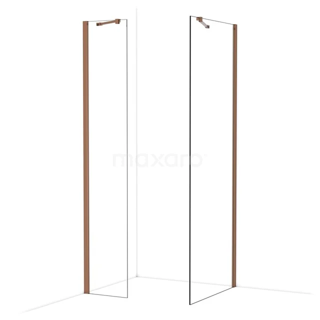 Diamond Inloopdouche | 80x40 cm Glanzend koper Helder glas 2 vaste wanden IDB0408410GKP