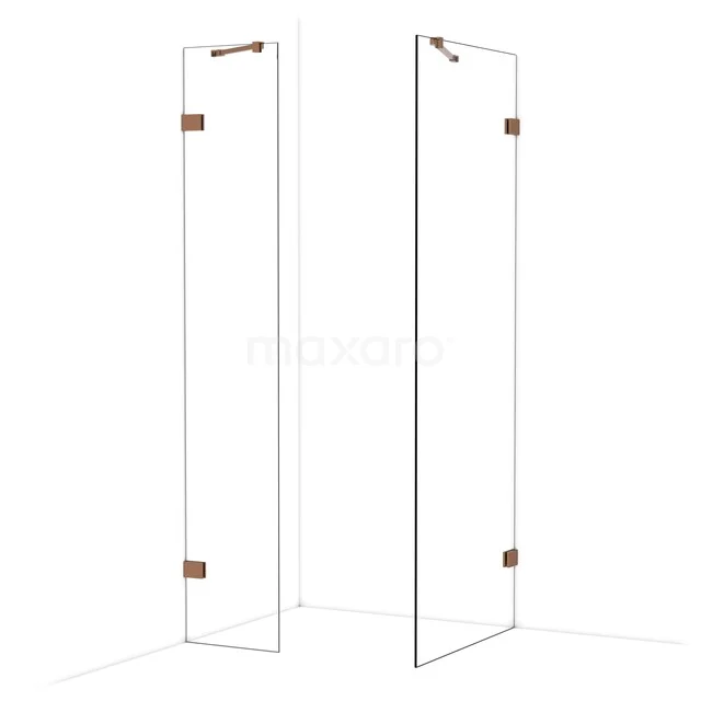 Diamond Walk-in shower | 80x40 cm Glanzend koper Clear glass 2 fixed walls IDB0408420GKP