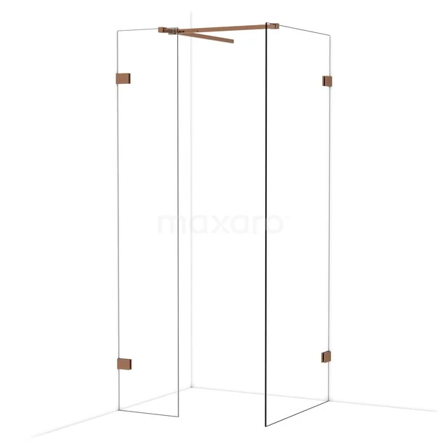 Diamond Walk-in shower | 80x40 cm Glanzend koper Clear glass 2 fixed walls IDB0408520GKP