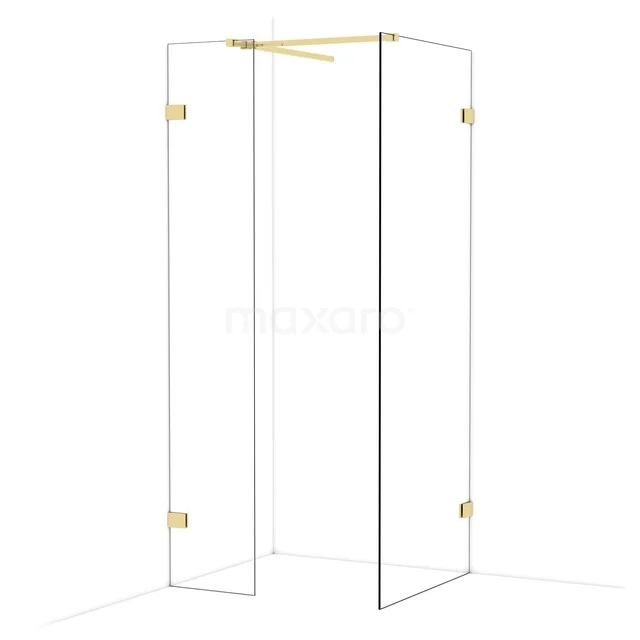 Glazen douchewand met goudkleurige scharnieren, moderne uitstraling voor een stijlvolle badkamer.