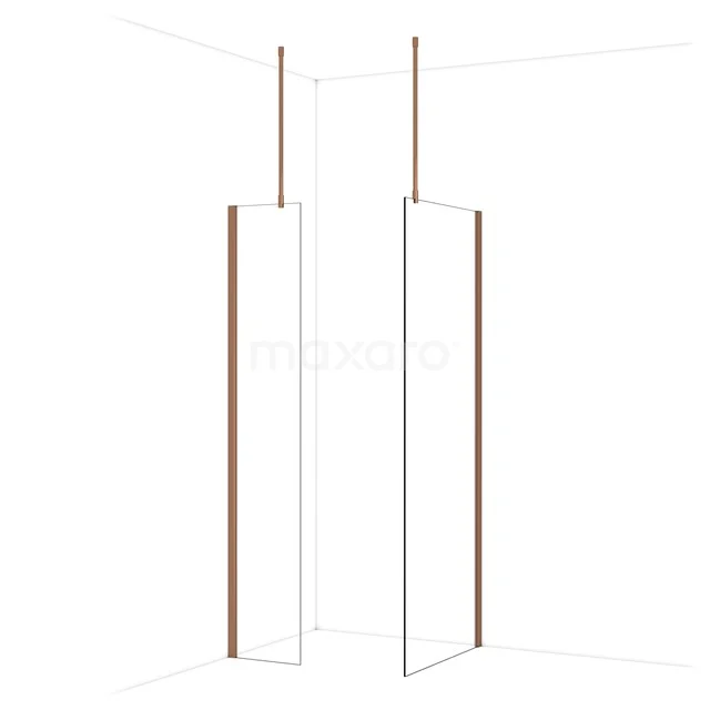 Diamond begehbare Dusche | 80x40 cm Glänzendes Kupfer 2 feste Wände IDB0408910GKP Duschwand mit schlanken, geraden Linien, transparentem Glas und Messingdetails. Modernes Badezimmerdesign mit Premium-Ausstrahlung.