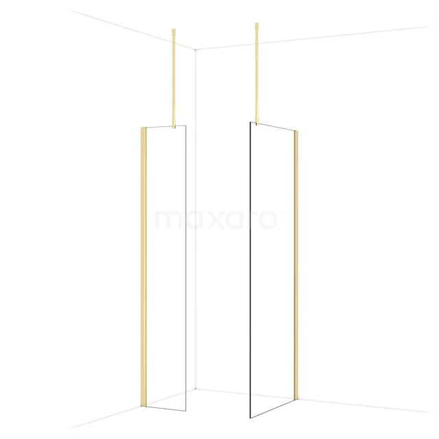 Begehbare Duschen IDB0408910GLG Moderne Duschwand in Klarglas mit goldfarbenem Rahmen, ideal für einen luxuriösen Badezimmerstil.