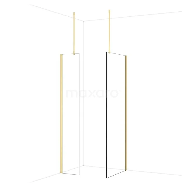 Diamond Inloopdouche | 80x40 cm Glanzend lichtgoud Helder glas 2 vaste wanden IDB0408910GLG