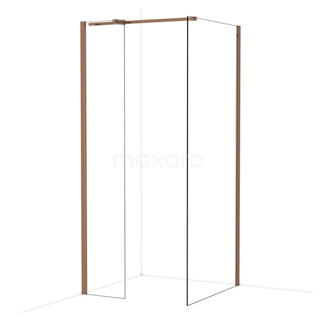 Diamond begehbare Dusche | 90x40 cm Glänzendes Kupfer 2 feste Wände IDB0409310GKP Duschwand mit Schiebetür aus Glas und kupferfarbenen Profilen, stilvolle Lösung für das moderne Badezimmer.