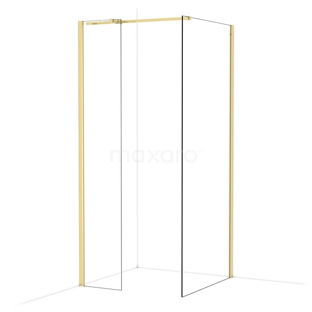 Goldene Eck-Duschwand mit Klarglas, minimalistisches Design; ideal für eine moderne Badezimmergestaltung.