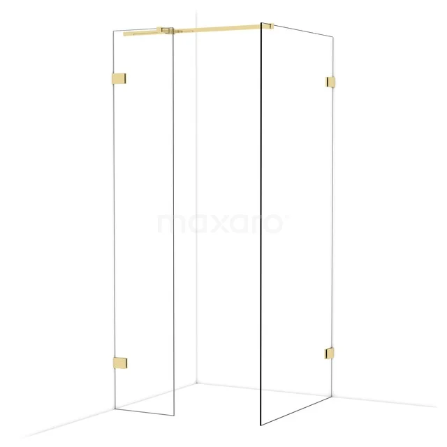 Diamond Walk-in shower | 90x40 cm Shiny light gold Clear glass 2 fixed walls IDB0409320GLG Luxury shower wall made of clear glass with gold accents, stylish corner model for a modern bathroom.