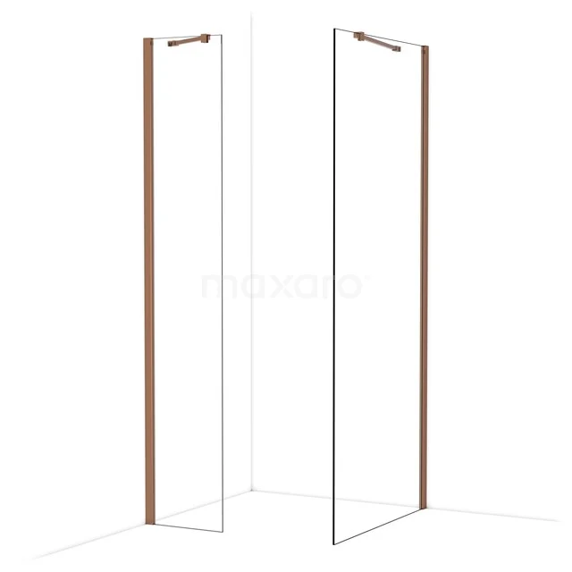 Diamond Walk-in shower | 90x40 cm Glanzend koper Clear glass 2 fixed walls IDB0409410GKP