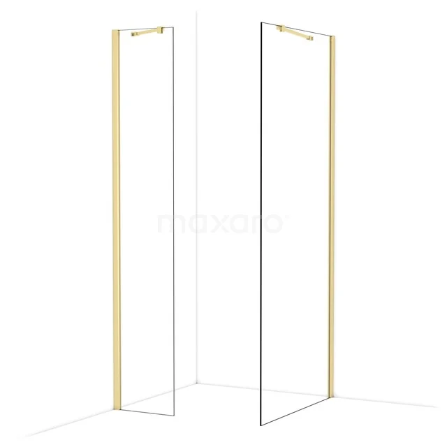 Duschwand mit goldfarbenen Akzenten, minimalistisches Design und Glas; stilvolle Ergänzung für ein luxuriöses Badezimmer.