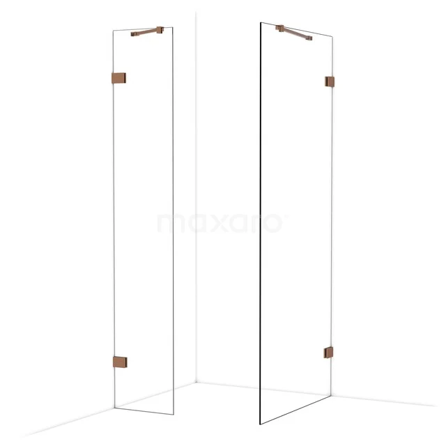 Diamond Inloopdouche | 90x40 cm Glanzend koper Helder glas 2 vaste wanden IDB0409420GKP