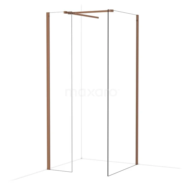Diamond Inloopdouche | 90x40 cm Glanzend koper Helder glas 2 vaste wanden IDB0409510GKP