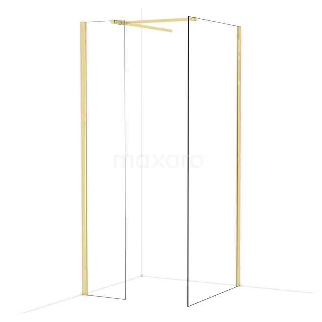 Diamond Walk-in shower | 90x40 cm Glanzend lichtgoud Clear glass 2 fixed walls IDB0409510GLG