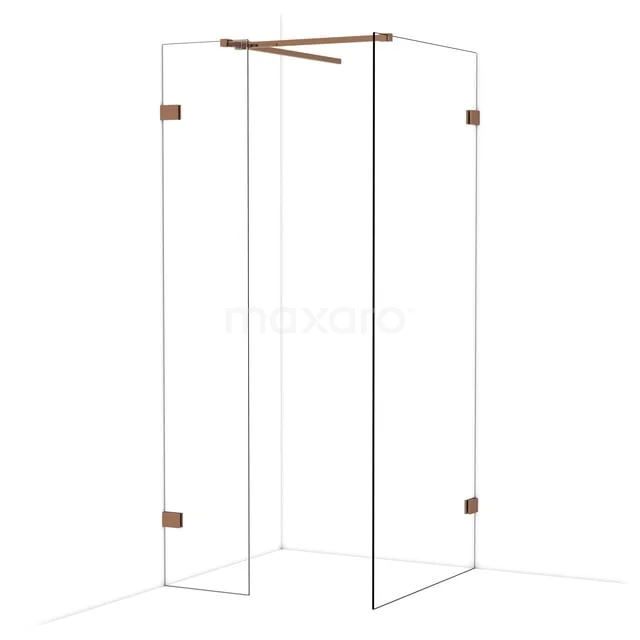 Diamond Walk-in shower | 90x40 cm Glanzend koper Clear glass 2 fixed walls IDB0409520GKP