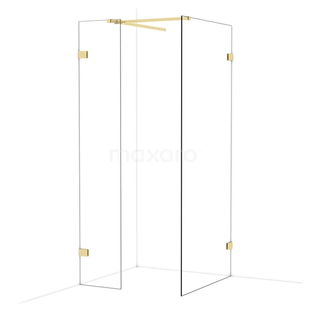 Diamond Walk-in shower | 90x40 cm Glanzend lichtgoud Clear glass 2 fixed walls IDB0409520GLG