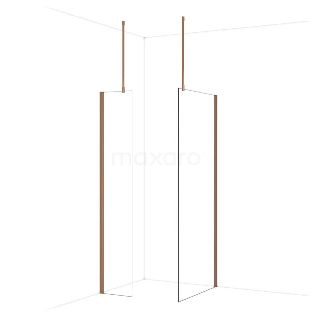 Diamond Inloopdouche | 90x40 cm Glanzend koper Helder glas 2 vaste wanden IDB0409910GKP