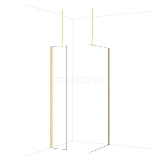 Diamond Inloopdouche | 90x40 cm Glanzend lichtgoud Helder glas 2 vaste wanden IDB0409910GLG