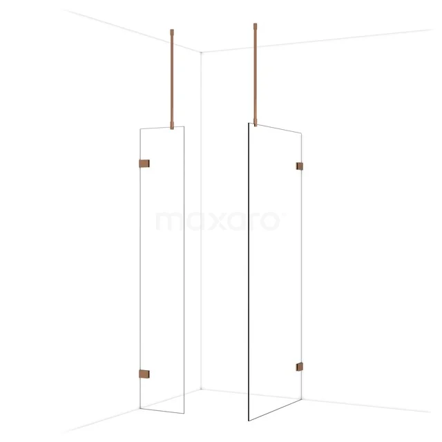 Begehbare Duschen IDB0409920GKP Duschwand mit Eckaufstellung, transparentem Glas und goldfarbenen Profilen, perfekt für ein modernes Badezimmer.