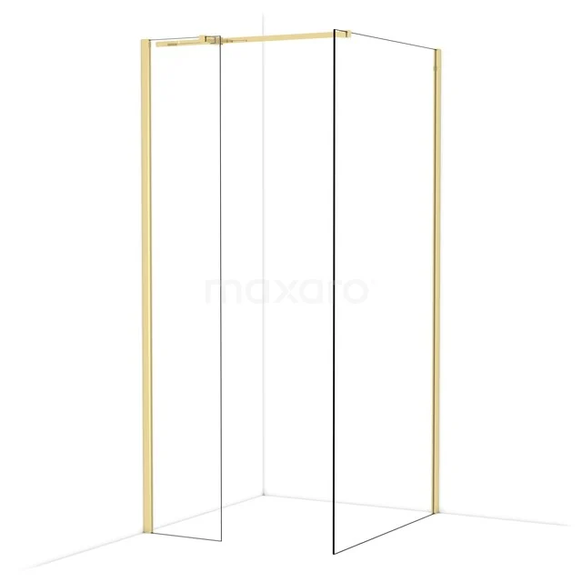 Begehbare Duschen IDB0410310GLG Duschbereich mit minimalistischem Design, goldfarbenen Profilen und Glaspanelen, perfekt für stilvolle Bäder.