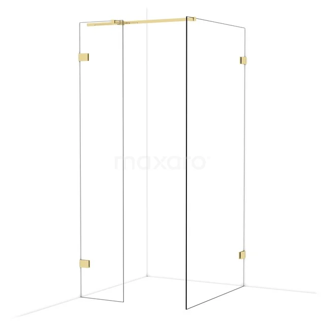 Diamond Walk-in shower | 100x40 cm Glossy light gold Clear glass 2 fixed walls IDB0410320GLG Douchewand set met goudkleurige scharnieren, helder glas en strak design voor een moderne badkamer uitstraling.