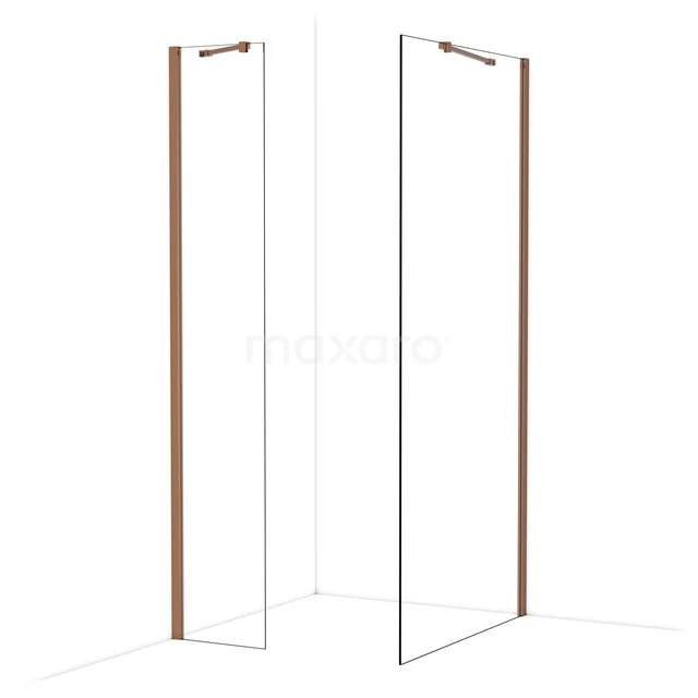 Diamond Inloopdouche | 100x40 cm Glanzend koper Helder glas 2 vaste wanden IDB0410410GKP