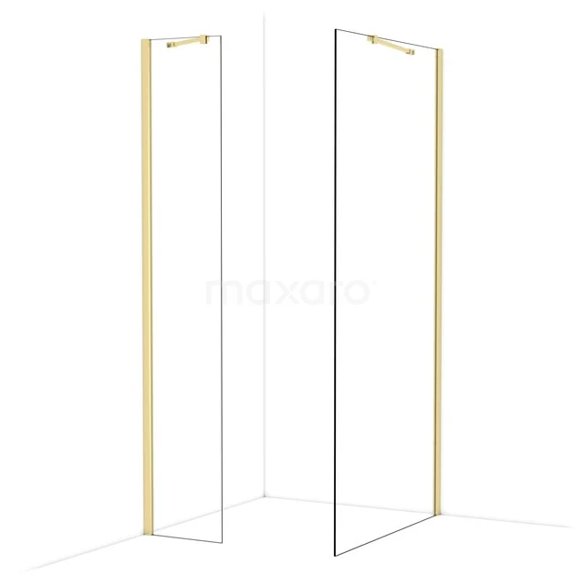 Diamond Walk-in shower | 100x40 cm Glanzend lichtgoud Clear glass 2 fixed walls IDB0410410GLG