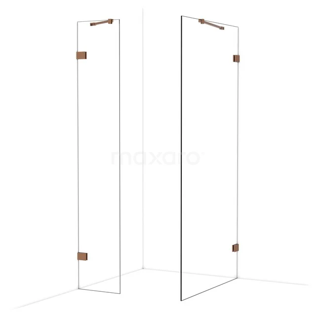 Diamond Walk-in shower | 100x40 cm Glanzend koper Clear glass 2 fixed walls IDB0410420GKP