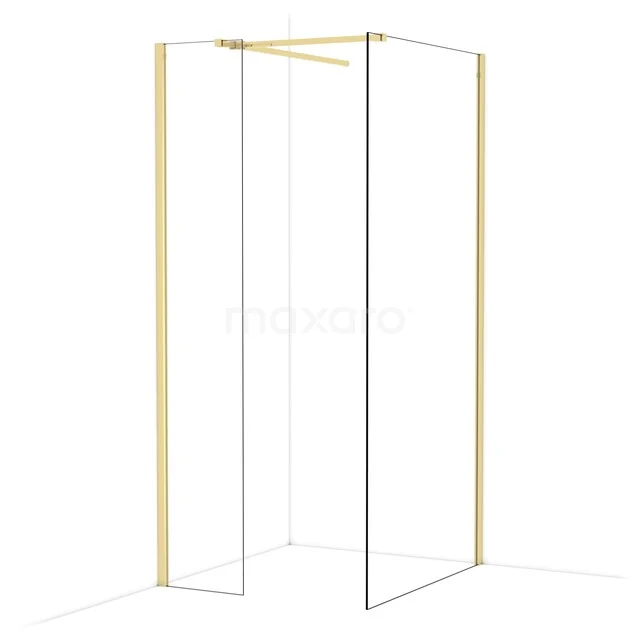 Diamond Walk-in shower | 100x40 cm Glossy light gold Clear glass 2 fixed walls IDB0410510GLG Minimalistische douchewand goud en glas, modern design, ideaal voor een stijlvolle badkamer.