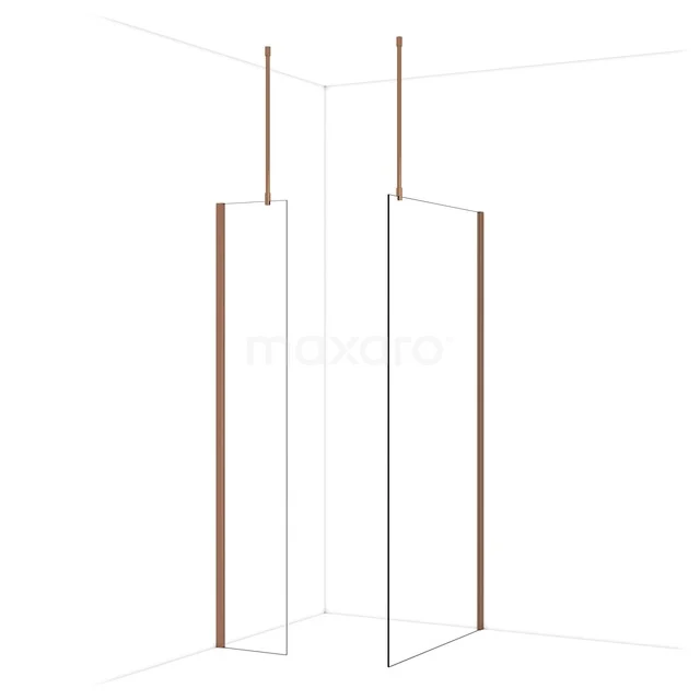 Diamond Walk-in shower | 100x40 cm Glanzend koper Clear glass 2 fixed walls IDB0410910GKP