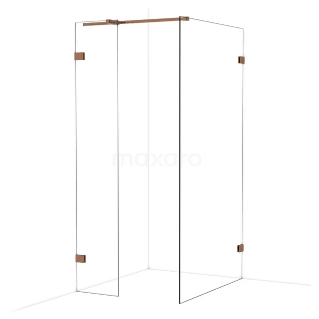 Diamond begehbare Dusche | 110x40 cm Glänzendes Kupfer 2 feste Wände IDB0411320GKP Eck-Duschwand aus Klarglas mit Edelstahl-Oberfläche, ideal für eine moderne und schlichte Badezimmergestaltung.