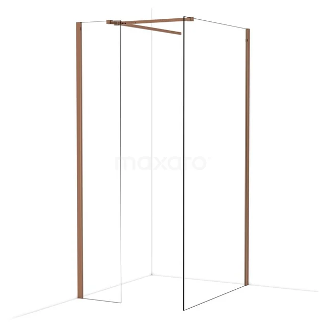 Begehbare Duschen IDB0411510GKP Duschwand mit kupferfarbenen Profilen, minimalistisches Design und transparentem Glas, ideal für ein modernes Badezimmer.