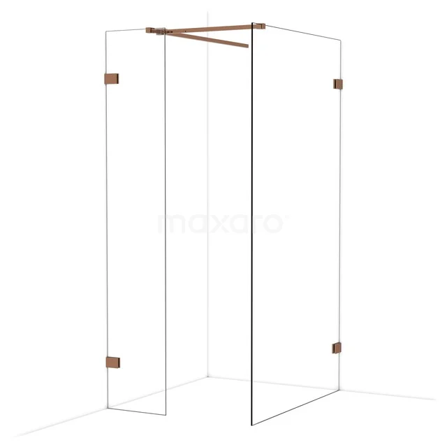 Glazen douchewand met hoekinstallatie en bronzen accenten, perfect voor een luxe badkamer.