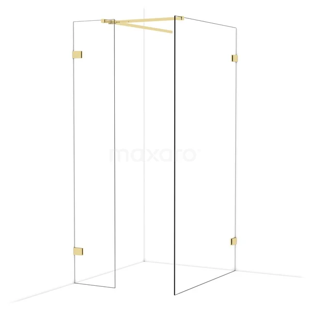 Diamond Walk-in shower | 110x40 cm Shiny light gold Clear glass 2 fixed walls IDB0411520GLG Glass shower cabin with gold-coloured hinges, stylish corner model for a luxurious and modern bathroom.
