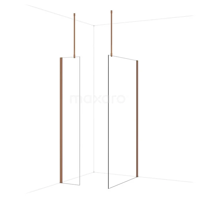 Begehbare Duschen IDB0411910GKP Minimalistische Duschwand in Glas mit kupferfarbenen Akzenten, ideal als stilvolle und funktionale Badezimmerlösung.