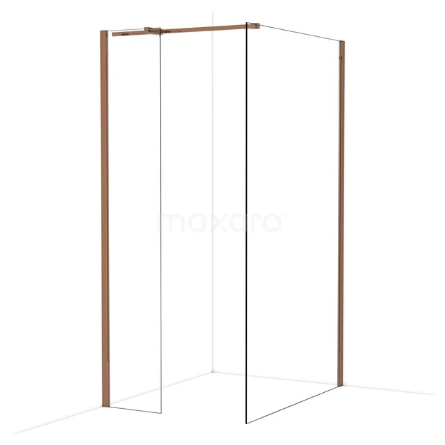 Diamond Inloopdouche | 120x40 cm Glanzend koper Helder glas 2 vaste wanden IDB0412310GKP