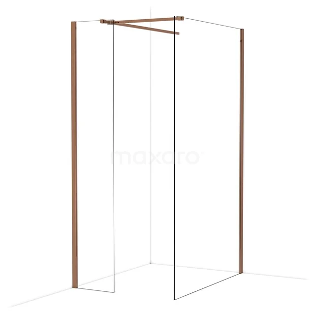Diamond Walk-in shower | 120x40 cm Glanzend koper Clear glass 2 fixed walls IDB0412510GKP