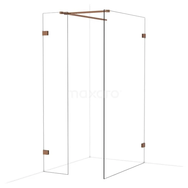 Diamond Inloopdouche | 120x40 cm Glanzend koper Helder glas 2 vaste wanden IDB0412520GKP
