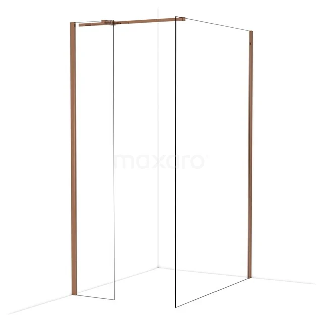 Diamond begehbare Dusche | 130x40 cm Glänzendes Kupfer 2 feste Wände IDB0413310GKP Duschwand mit Eckaufstellung, minimalistisches Design, transparentes Glas und messingfarbene Profile für einen luxuriösen Badezimmerstil.