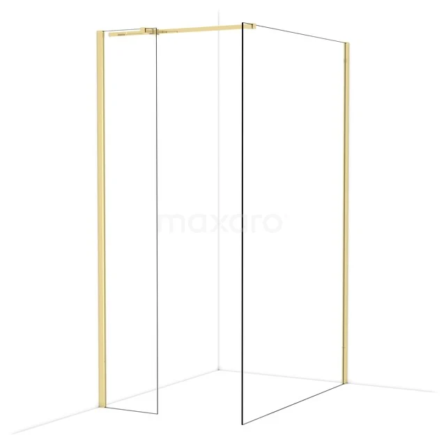 Diamond Inloopdouche | 130x40 cm Glanzend lichtgoud Helder glas 2 vaste wanden IDB0413310GLG
