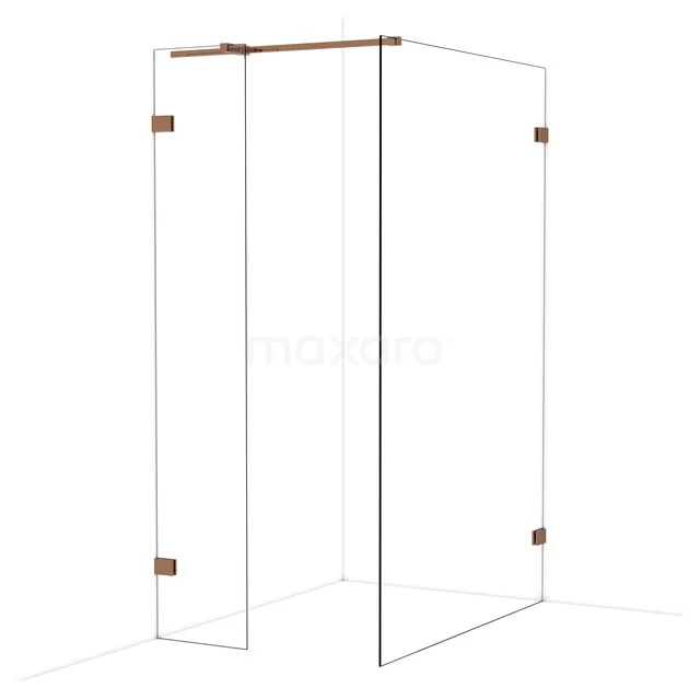 Diamond Walk-in shower | 130x40 cm Glanzend koper Clear glass 2 fixed walls IDB0413320GKP