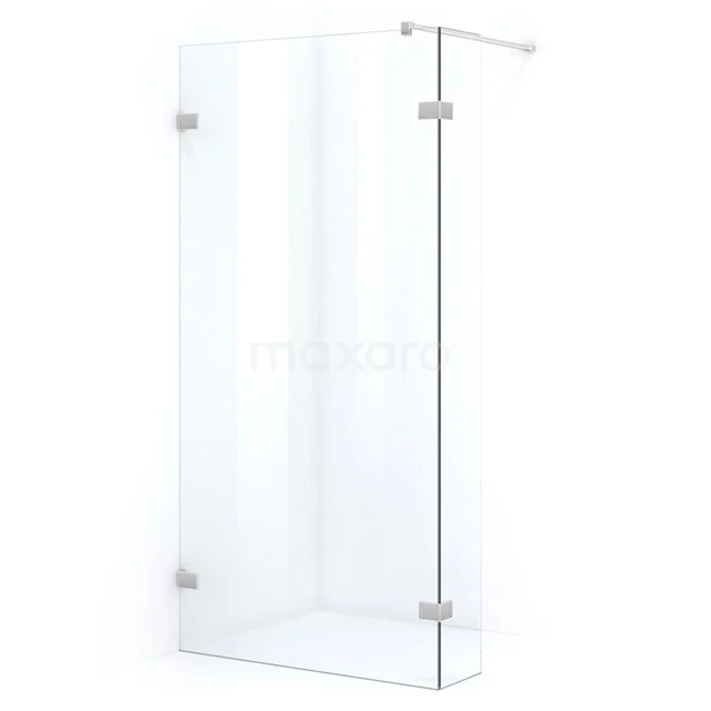 Glass corner shower enclosure with clear glass and metal hinges, ideal for modern bathroom fittings.