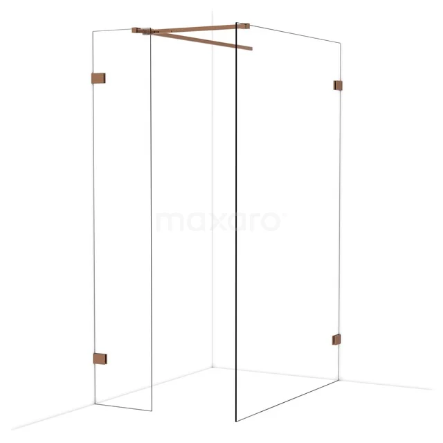 Diamond Inloopdouche | 130x40 cm Glanzend koper Helder glas 2 vaste wanden IDB0413520GKP