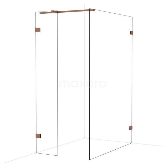 Diamond Walk-in shower | 140x40 cm Glanzend koper Clear glass 2 fixed walls IDB0414320GKP