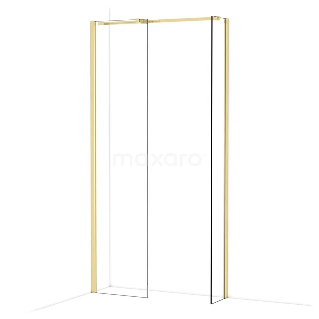 Diamond Walk-in shower | 50x30 cm Glanzend lichtgoud Clear glass 2 fixed walls IDB0503310GLG