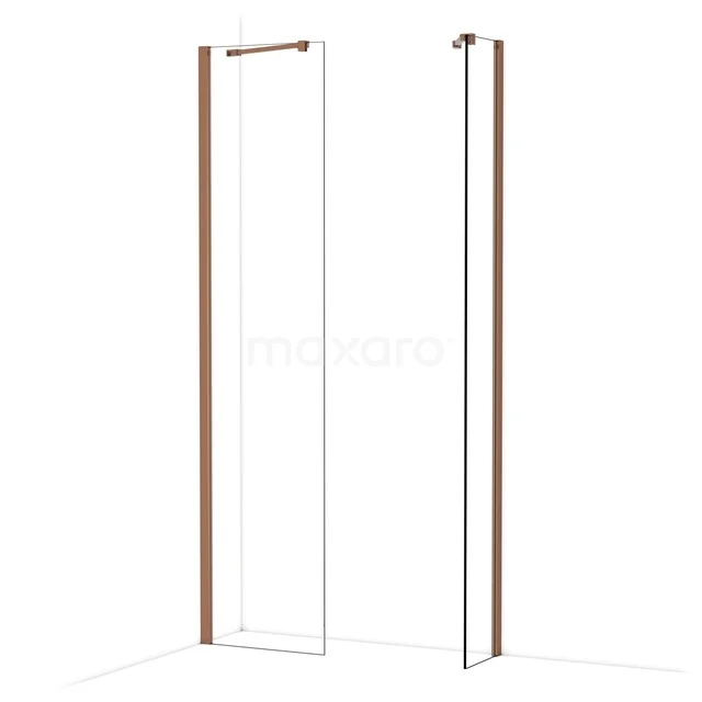 Begehbare Duschen IDB0503410GKP Duschwand mit kupferfarbenen Profilen, minimalistisches Design für ein stilvolles Badezimmer, hergestellt aus klarem Sicherheitsglas.