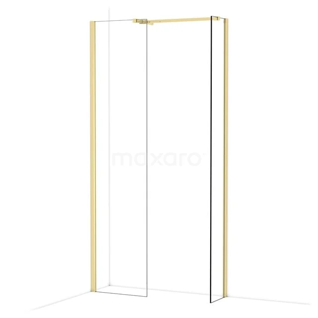 Diamond begehbare Dusche | 50x30 cm Glänzendes Hellgold 2 feste Wände IDB0503510GLG Duschwand mit goldfarbenem Rahmen, Klarglas und Eckeinsteig, ideal für eine moderne luxuriöse Badezimmergestaltung.